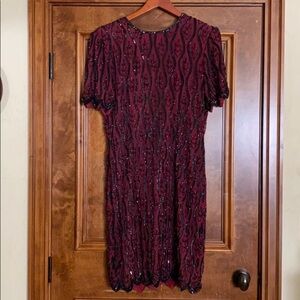 Vintage Sanjay beaded dress black & burgundy